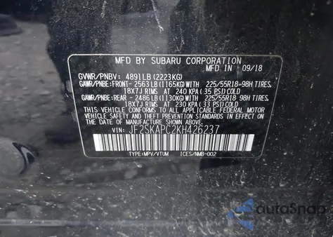 2019 Subaru Forester Sport from USA, damaged, VIN JF2SKAPC2KH426237